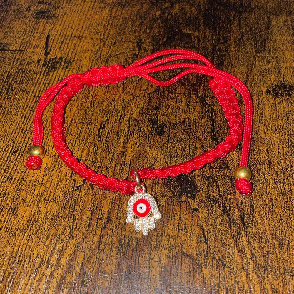 Mindful Souls Braided Red Prayer Adjustable Bracelet Hand of Fatima Evil Eye